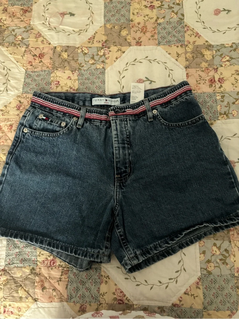 Tommy Hilfiger Dark Blue Denim Shorts with Red-White-Blue Trim with stars